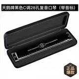 天鹅（SWAN）德国进口音簧28孔复音ABCD调口琴成人专业演奏重音初学者入门口琴 【音标款】黑色28孔复音C调+全套礼包
