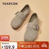 意尔康女鞋一脚蹬圆头包头平底博肯风春秋女单鞋 26790W 卡其 36