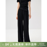 自巧小个子醋酸cleanfit t恤休闲裤套装女2024夏装新款慵懒感上衣 谧黑色休闲裤 XS (2码)