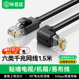 毕亚兹 六类网线千兆下弯对直头 1.5米 非屏蔽90度弯头网线 CAT6类网络连接线 POE供电网络跳线8芯