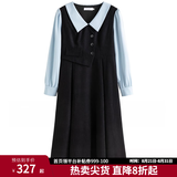 独束大码女装假两件撞色衬衫领连衣裙女秋冬微胖mm文艺复古穿搭裙子 墨染黑【适合160左右】 XL