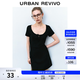 UR夏季新款女装时尚褶皱收腰系带短款连衣裙UYY750065 正黑 S
