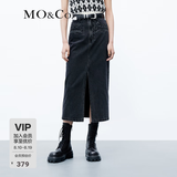 MO&Co.牛仔半身裙春设计感高腰开叉做旧磨白黑色直筒棉质摩安珂 牛仔黑色-第2批 S 160