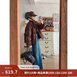 茵曼2026冬季女装新款羊羔毛领牛角扣厚羽绒服保暖短款面包服外套 深咖色 S 158-162cm/100-110斤