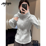 MJ STYLE收腰连帽卫衣外套女装2026年春秋新款小个子纯色修身拉链开衫上衣