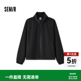 森马（Semir）外套女抗静电摇粒绒宽松休闲百搭冬季拼接立领插肩袖夹克简约 黑色90001 M