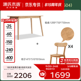 源氏木语 精选实木餐桌现代简约家用饭桌北欧小户型餐厅桌子橡木 【41】橡胶木原木色餐桌1.2米+圆弧餐椅*4