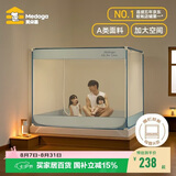 美朵嘉A类婴儿防摔蚊帐床围栏1.8x2米家用回底三开门浅蓝幔【加密网眼】