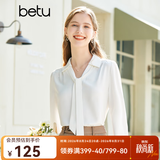 百图betu女装春季新款衬衫飘带设计感温柔雪纺长袖衬衫女2302T34 米白 L