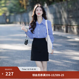茵曼（INMAN）【格纹】法式时髦翻领通勤衬衫2026秋季新款女装长袖修身显瘦上衣 宝蓝格 M （裤子27码）