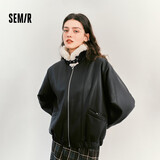 森马（Semir）外套女冬季PU仿皮仿羊羔毛oversize酷飒风机车风夹克101725108005