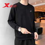 特步（XTEP）男装卫衣男圆领长袖2026秋冬休闲运动针织上衣打底衫跑步健身衣服 正黑色 XL