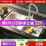 欧琳（OULIN）水槽双槽0涂层SUS304不锈钢洗菜盆洗碗池台盆厨房大双槽