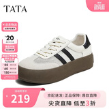 他她（TATA）复古增高厚底板鞋女平底德训鞋  米白/黑/灰（热卖-网面款） 34