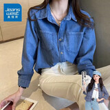 真维斯（Jeanswest）春秋季新款潮流高级感复古牛仔长袖衬衫女设计感外套