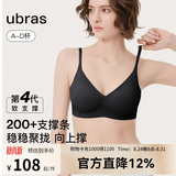 ubras【虞书欣同款】夹心软支撑小胸聚拢光面无痕内衣女无钢圈文胸罩 黑色 M  75A/75B