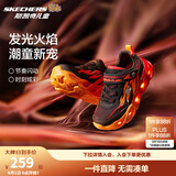 Skechers斯凯奇童鞋男童闪灯鞋秋季休闲运动鞋儿童鞋开关发光潮鞋400103L 黑色/红色/BKRD 27.5