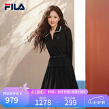斐乐 杨幂同款|斐乐官方女子连衣裙春新款时尚优雅收腰翻领连身裙 正黑色-BK M （165/84A/M）