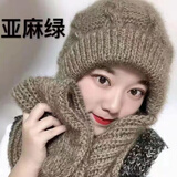 鑫诺翔帽子女秋冬季加绒加厚保暖骑车帽子围巾一体松鼠绒连体风雪毛线帽 亚麻色 风雪帽均码