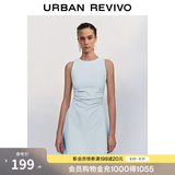 UR春季新款女摩登气质褶皱收腰显瘦无袖连衣裙UYY750030 淡蓝 S
