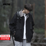 OEMG   日系cityboy猎装翻领夹克男春秋冬季潮牌棒球服工装休闲外套 黑色 2XL [建议140-160斤]