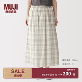 MUJI女式 强捻抽褶裙 长半身裙女款裙子女装纯棉 26年夏季BE1ZZA6S 象牙色格纹 M (160/66A)