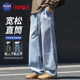 NASA GISS官方潮牌牛仔裤男港风宽松复古美式高街潮流休闲裤子男 浅蓝 S