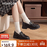 意尔康乐福鞋女英伦风一脚蹬小皮鞋百搭软底通勤单鞋 29134W黑色37