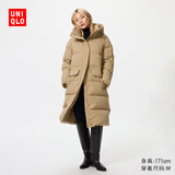 优衣库高级保暖羽绒长大衣女装外套夹克481014 32 深米色 L /160/88A