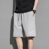 雅鹿短裤男夏季薄款男装港风运动休闲潮牌五分裤宽松男士大裤衩裤子 浅灰色K181 L 【建议体重90-110斤】