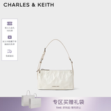CHARLES&KEITH褶皱手提斜挎小方包腋下包女士生日七夕礼物CK2-80160183 CK2-80160183Cream奶白色 S