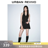 UR2026秋季新款女装潮流条纹挂脖腰带褶皱超短连衣裙UYV760049 深黑灰色条纹 S