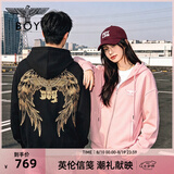 BOY LONDON【灿若繁星】春情侣风外套潮牌刺绣开衫连帽卫衣N06904 黑色金色翅膀 M
