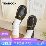 意尔康女鞋七夕礼物羊皮一脚蹬乐福鞋平底舒适小皮鞋女 16887W黑色38
