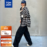 唐狮（TonLion）2024格子衬衫女宽松长袖休闲衬衣百搭通勤上衣 黑色/二批 M
