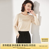 尚都比拉长袖纯棉t恤女春秋宽松显瘦内搭打底衫刺绣上衣 浅杏色 M 