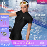范德安（BALNEAIRE）女士连体泳衣高端防晒专业竞速平角拉链保守显瘦 61350 极夜黑 M