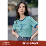 茵曼（INMAN）潮趣印花女装圆领短袖T恤修身显瘦套头短款2026夏季新款上衣 天蓝色 -18525987 M