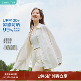 茵曼【李兰迪代言】UPF100+原纱开衫女装防晒衣2026夏新品薄款衬衫 防晒衬衫-浅杏白 M