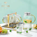 梵卡奇（FANKAQI）耐高温高档玻璃水杯水具家庭家用凉水壶冷水壶大容量家用套装 水杯6只+沥水盘+杯架+壶【简装】 2000ml