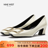 NINE WEST玖熙女鞋秋季气质高跟皮鞋女士方头单鞋子女款 NH434045FK 米白36