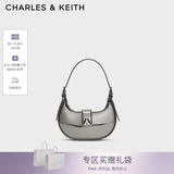 CHARLES&KEITH三角扣新月包腋下包单肩包包女包生日七夕礼物送女友CK2-50271205 Pewter锡灰色 S
