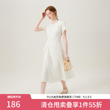 范思蓝恩夏季圆领抽绳褶皱设计感连衣裙女2024夏装新款白色高腰A字裙女 奶白色 S