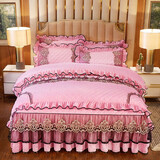 布里诺家纺 天鹅绒床上四件套加绒冬季保暖被套罩夹棉床裙4件套床上用品 皇家风范-粉色 1.8X2米床四件套(被套2x2.3米)