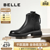 百丽（Belle）舒适瘦瘦休闲靴女冬季新款款商场同款羊皮复古靴B7E1DDD5 黑色-单里 37 (235mm)