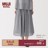 MUJI女式 强捻抽褶裙 长半身裙女款裙子女装纯棉 26年夏季BE1ZZA6S 黑色格纹 S （155/62A）