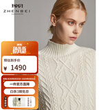 珍贝加厚纯羊绒衫女秋冬新款高领绞花红色针织衫保暖毛衣5715 白色 L L/(105码)