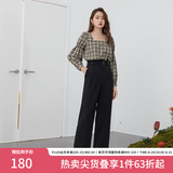 范思蓝恩 春秋装新款拖地裤子女高腰直筒裤休闲裤显瘦长裤 黑色 S