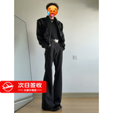 杜小闲cleanfit黑色微喇弯刀裤子男高级感垂坠感西装裤高个子加长小西裤 黑色加长款 XL [推荐120-140斤]