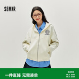 森马（Semir）外套女春季连帽字母刺绣宽松落肩夹克分割学院风上衣101125108002